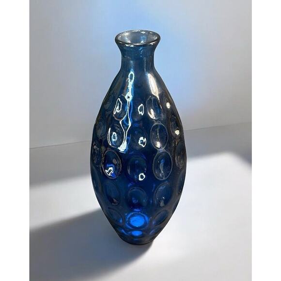 Vtg Vidrios San Miguel VASE Colbalt Blue Thumbprint 100% Recycled Glass 12”Spain - Picture 4 of 8